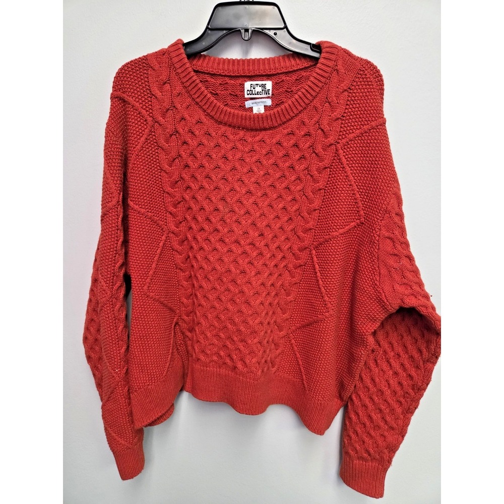 Future Collective Cropped Cable Knit Sweater Crew Neck -Reese Blutstein XXL Rust
